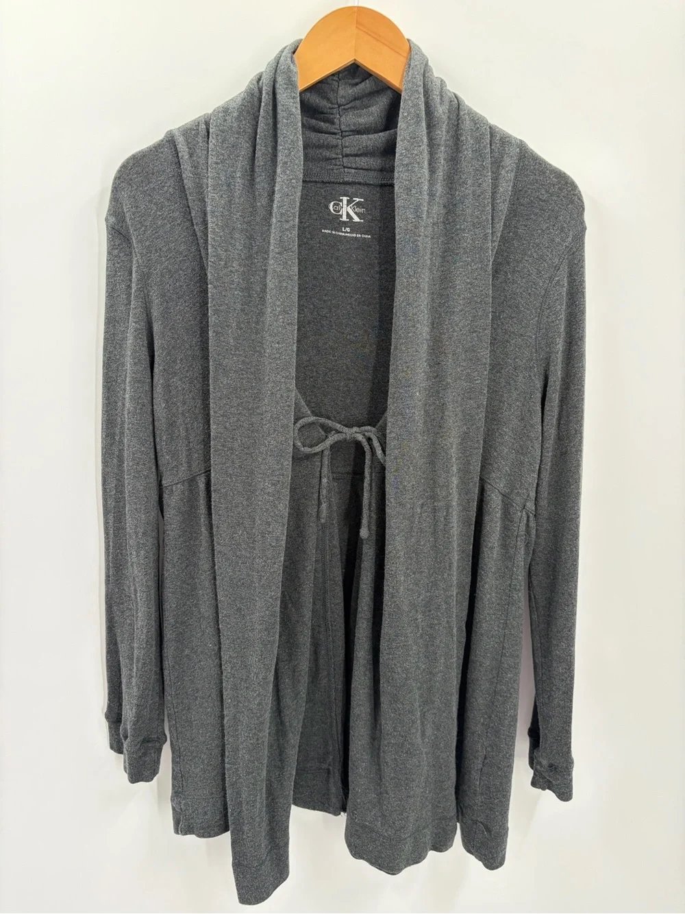 Calvin‎ Klein Gray Tie-Front Draped Cardigan Sweater Lounge Size L